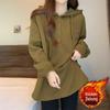 Women's Double-Sided Fleece Hooded Button-Up Loose Long-Sleeve T-Shirt, Slimming Trendy Top - Autumn/Winter 2025