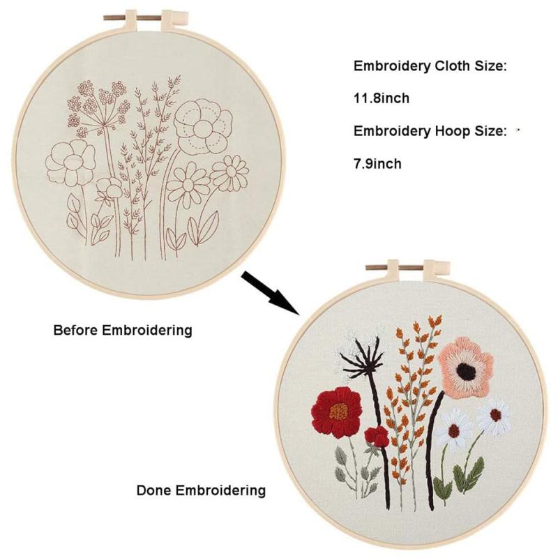 Embroidery Kit For  Beginners Cross  Stitch Diy Stamped Embroidery with Floral Pattern Embroidery