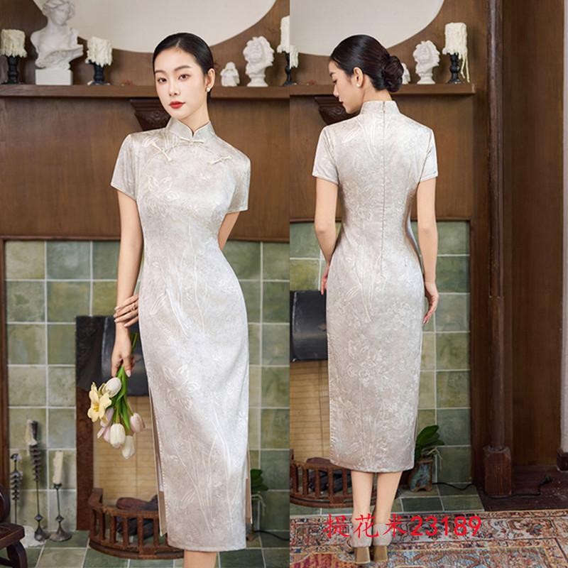 Round placket jacquard young girl's simple and elegant cheongsam spring and summer new fashion improved high-end Chinese cheongsam