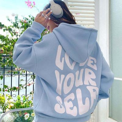 Love Yourself Hooded Shoulder Sleeve Sweater Plain Alphabet Sweater Woozed Hoodie