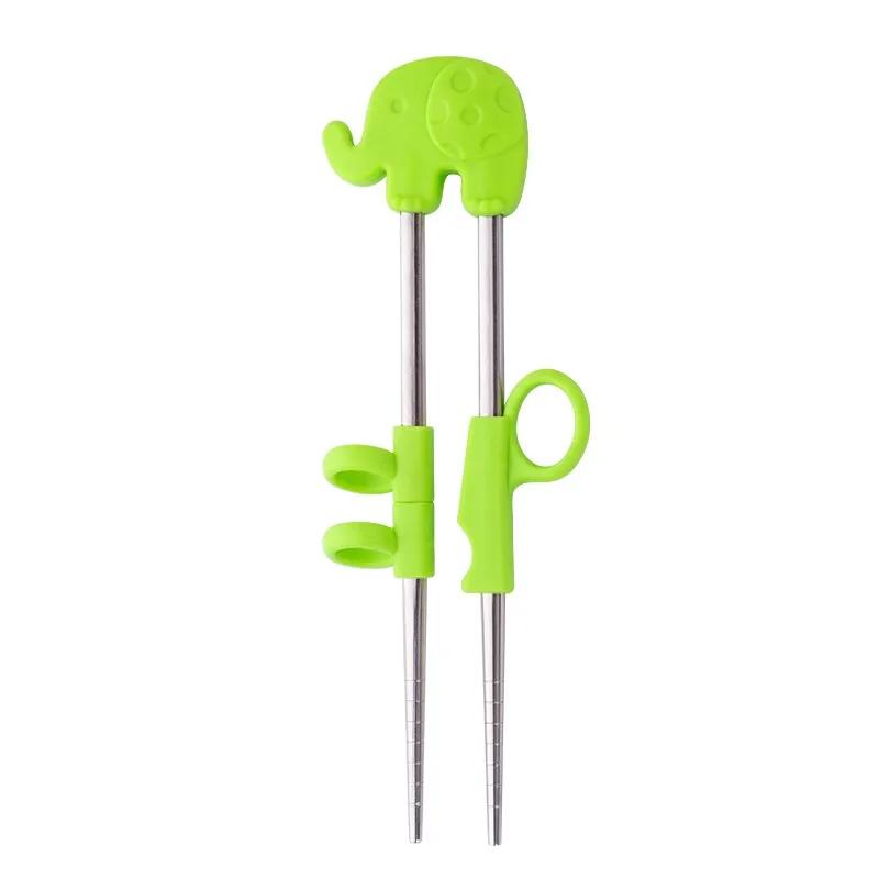 

Practical 304 Children s Training Chopsticks Tableware Stainless Steel Practice Spoons Chopsticks Cartoon Patterns Portable New зелёный
