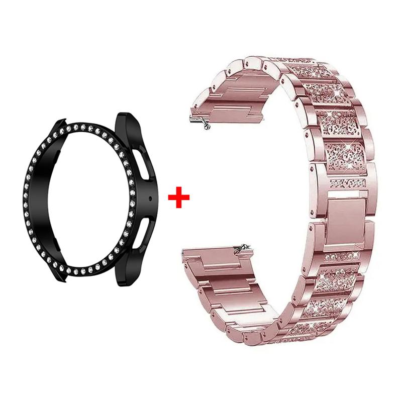 

Металевий Ремінець+Корпус для Samsung Galaxy Watch7 6 5 4 40мм 44мм Ремінець Жіночий Нержавіюча Сталь Алмазний Браслет & Захисний Бампер Аксесуар Galaxy watch 5Pro 45