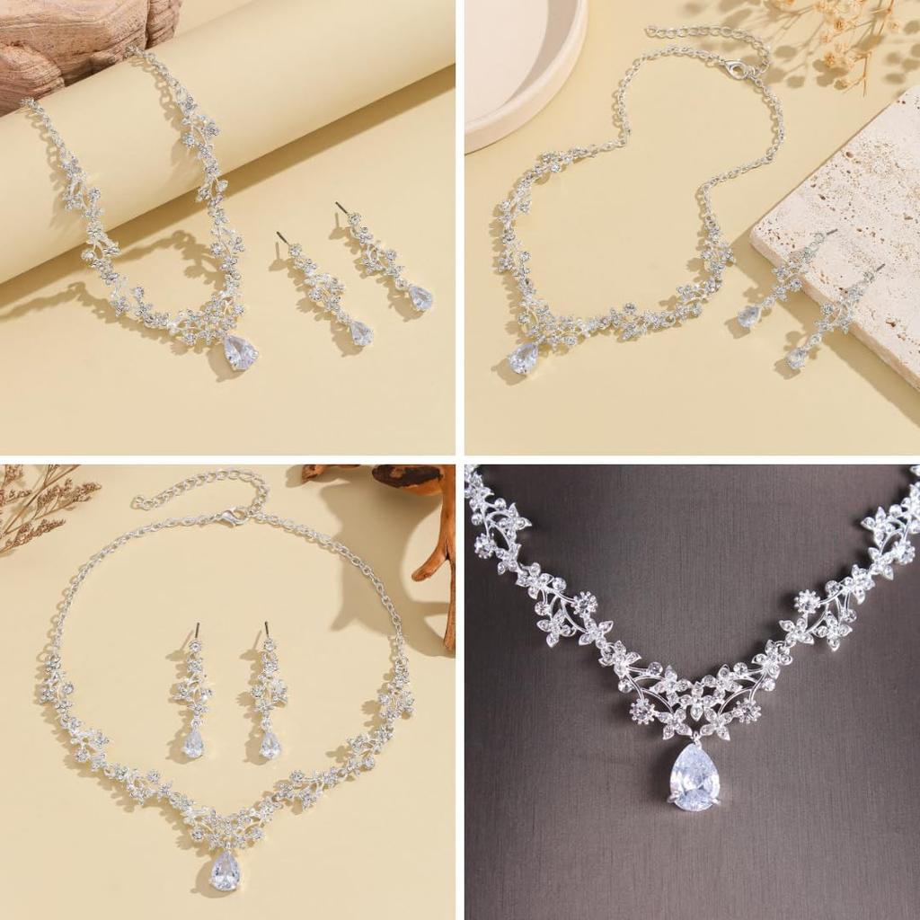 Zirconia Tiara Earrings or Pierced Hairpin Guide Wedding Cosplay Necklace, Earrings, 3-piece Set, Included, How-to Included, Wedding, (earrings)