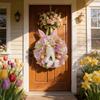 Colorful Easter Bunny Door Wreath with Handmade Ribbon and Creative Rabbit Design for Festive Holiday Decoration