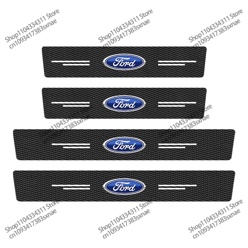 For Ford focus Fiesta EcoSport ESCORT Anti-scratch Accessories 4Pcs Carbon Fiber Car Door Sill Threshold Protector Logo Stickers
