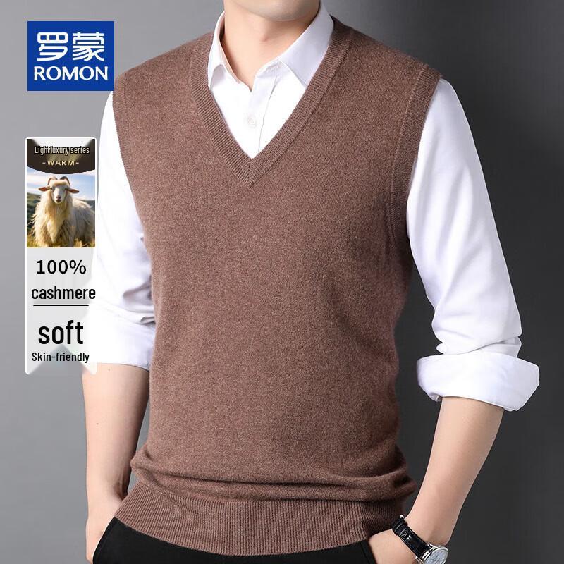 ROMON Men's 100% Cashmere V-Neck Knitted Vest