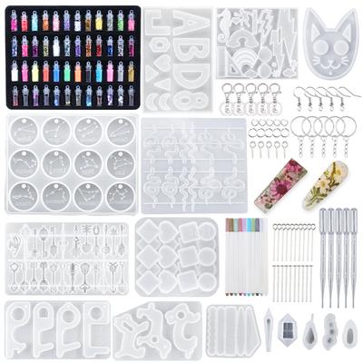 Silicone Casting Resin Jewelry Molds Set Epoxy Resin Tools Set Keychain Resin Molds for DIY Jewelry Pendants Craft Making