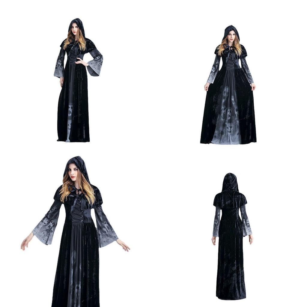 Stylish Halloween Vampire Long Dress With Flattering Fit For Witch Role-playing