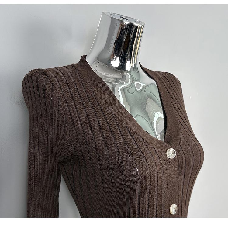 Elegant Slim-Fit Long-Sleeve Korean Knit Dress for Women