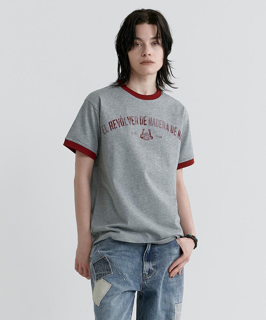 MAGOODGAN Swagver 3591 Lettering Semi-Overfit Melange Gray Ringer Short Sleeve Tee