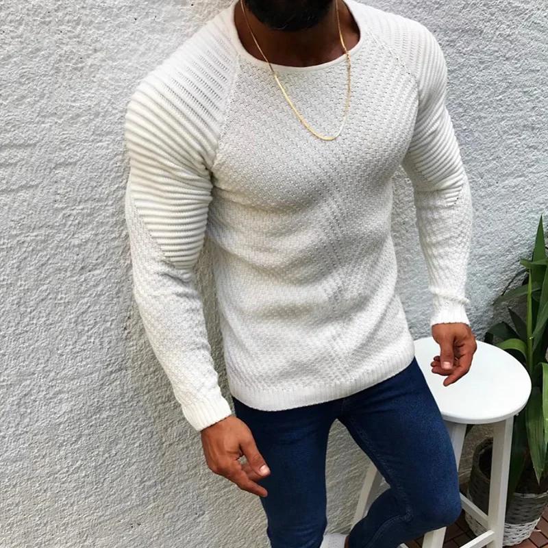 New Style Knitted Sweater for Young Men, Fashionable Solid Color Round-neck Long-sleeved Simple Sweater In Autumn and Winter