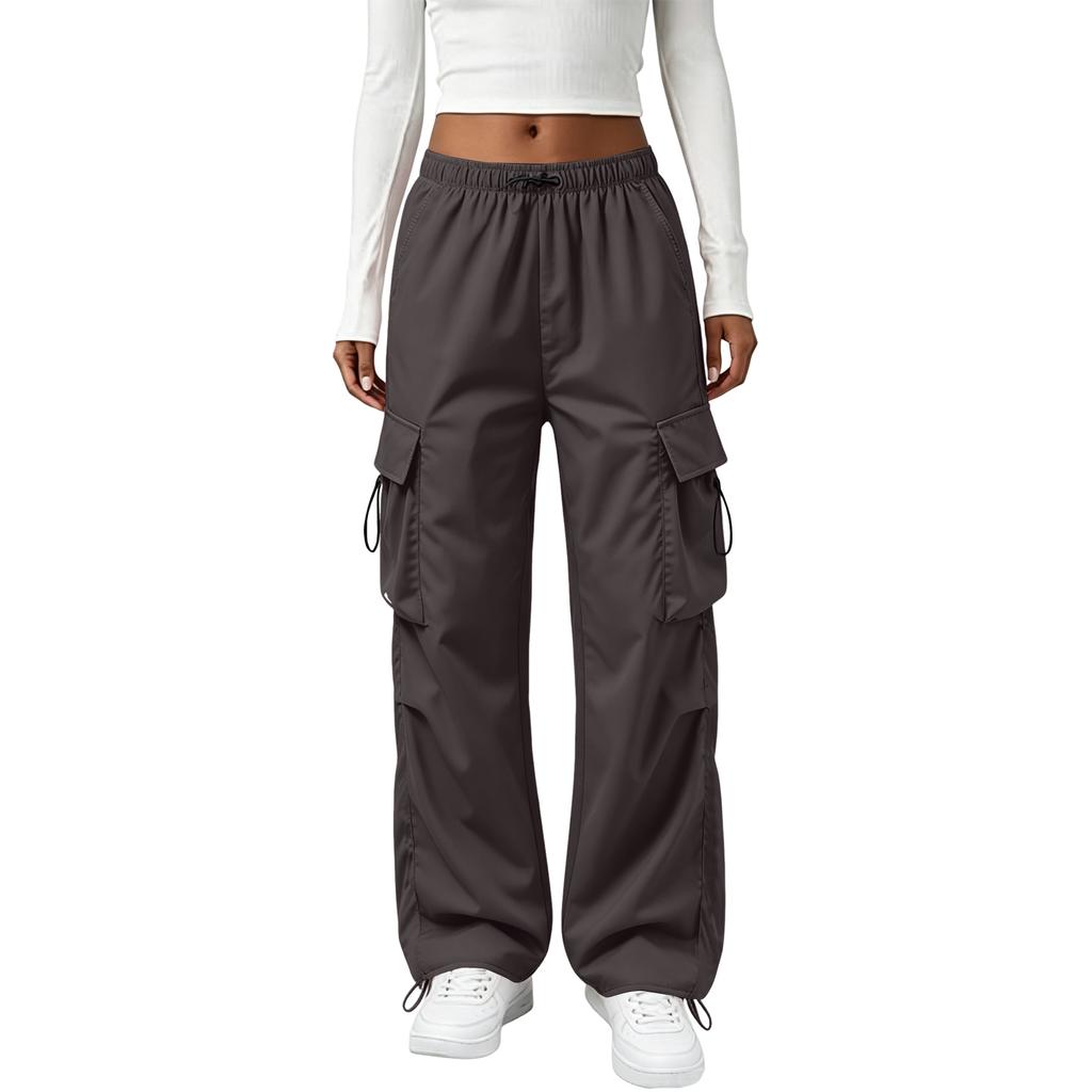 Women’s Retro Straight Leg Cargo Pants with Drawstring Cuffs Loose Fit Elastic Waistband Utility Trousers for Daily Wear
