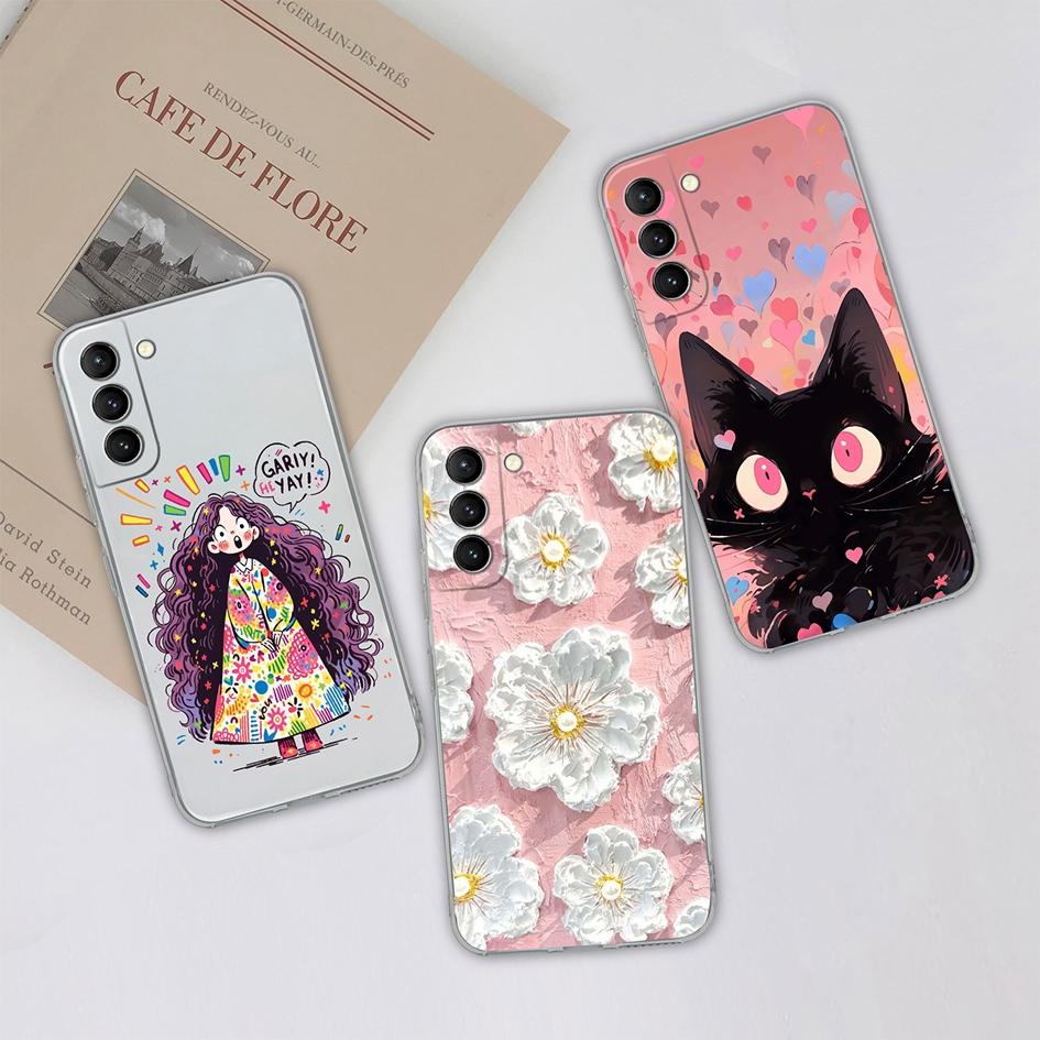 Back Cover For Samsung S21 S22 S23 Ultra Plus S6 S7 S9 Edge Bumper Case Screen Protector Luxury Graffiti Butterfly Silicone Soft TPU Transparent Shell