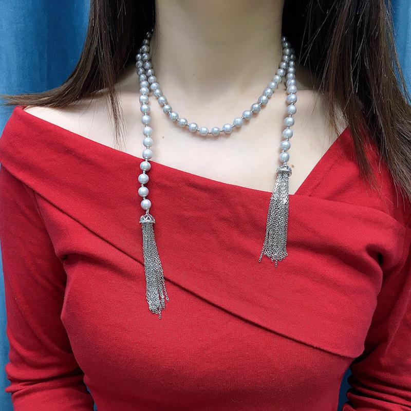 Elegant Women's Freshwater Pearl Sweater Necklace: 8-9mm Near Round Pearls with Slight Imperfections, Multiple Clasp Options
