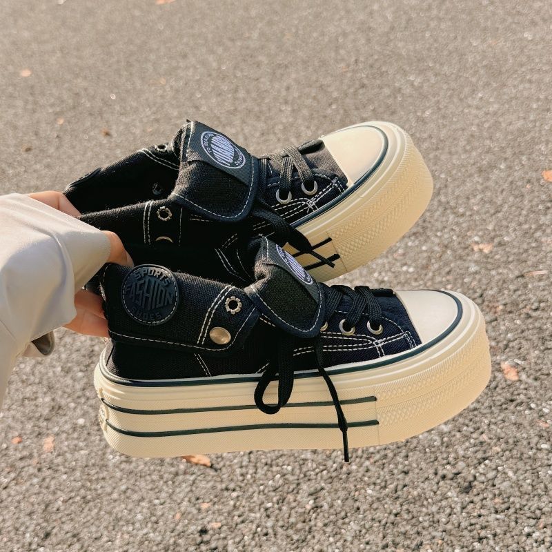 Japanische High-Top-Canvas-Schuhe, neue Mädchenschuhe, vielseitige Plateau-Schuhe, Ins-Stil, großer Zehenbereich und dicke Sohle