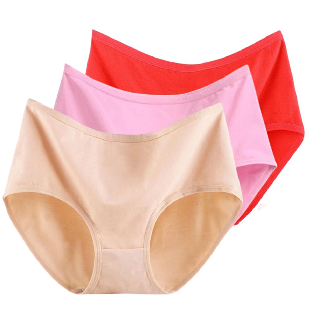 3pcs High Waist Women's Panties Women's Large Size Panties Solid Color High-waisted Triangle Pants Underwear Briefs