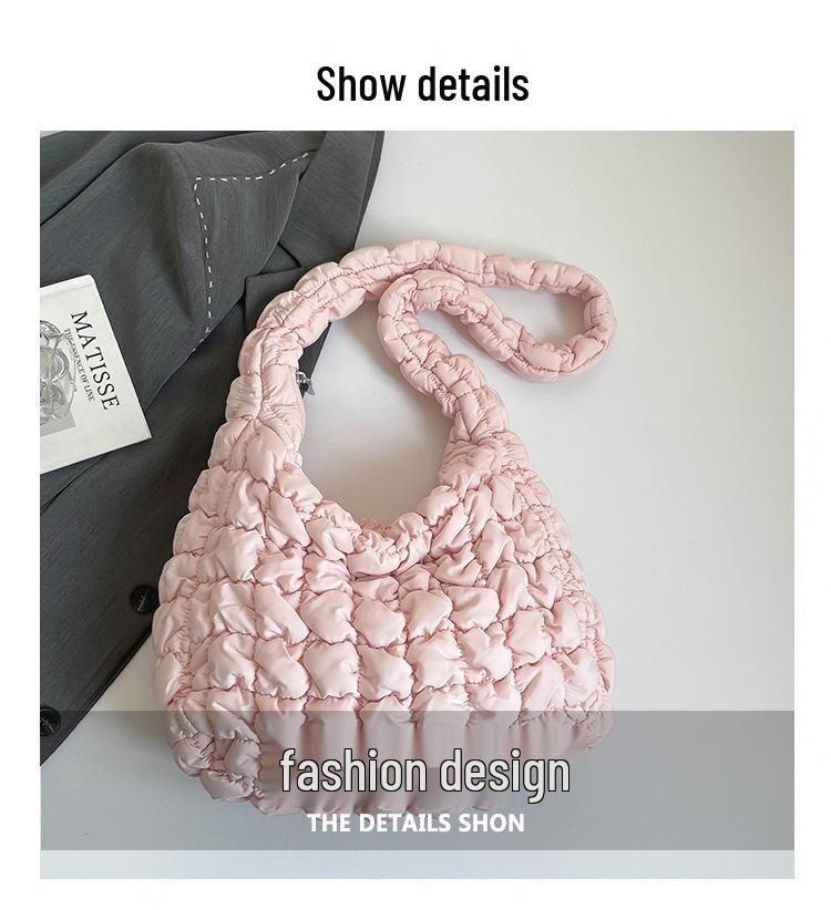 2026 Pleated Cloud Tote: Large Capacity Lightweight Diamond Pattern Down Cotton Jacket Bag