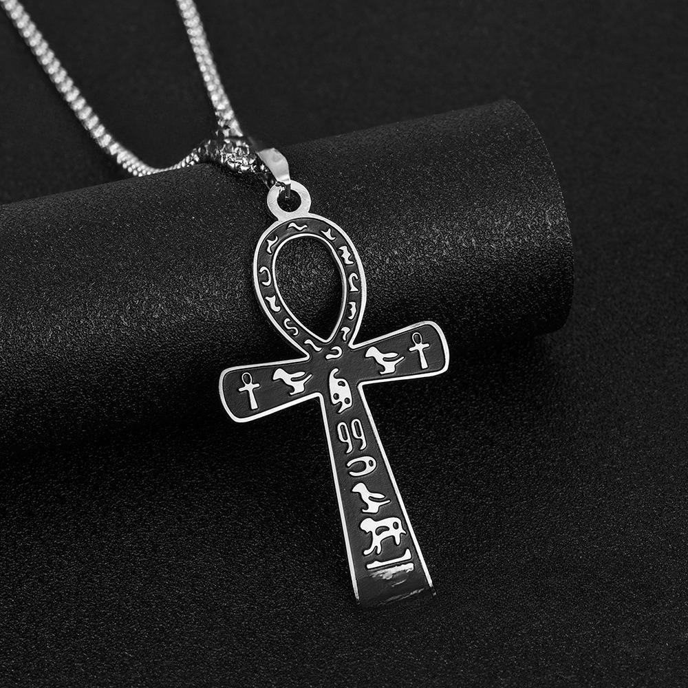 Retro Stainless Steel Ancient Egyptian Ankh Cross Totem Pendant Necklace For Men And Women Pharaoh Life Key Amulet Jewelry