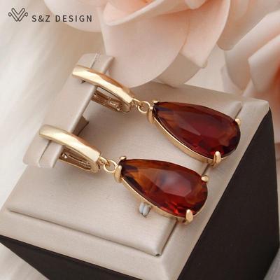 Fashion Water Drop Cubic Zirconia Dangle Earrings For Women Girls Party Rose Gold Color Eardrop Jewelry Gift
