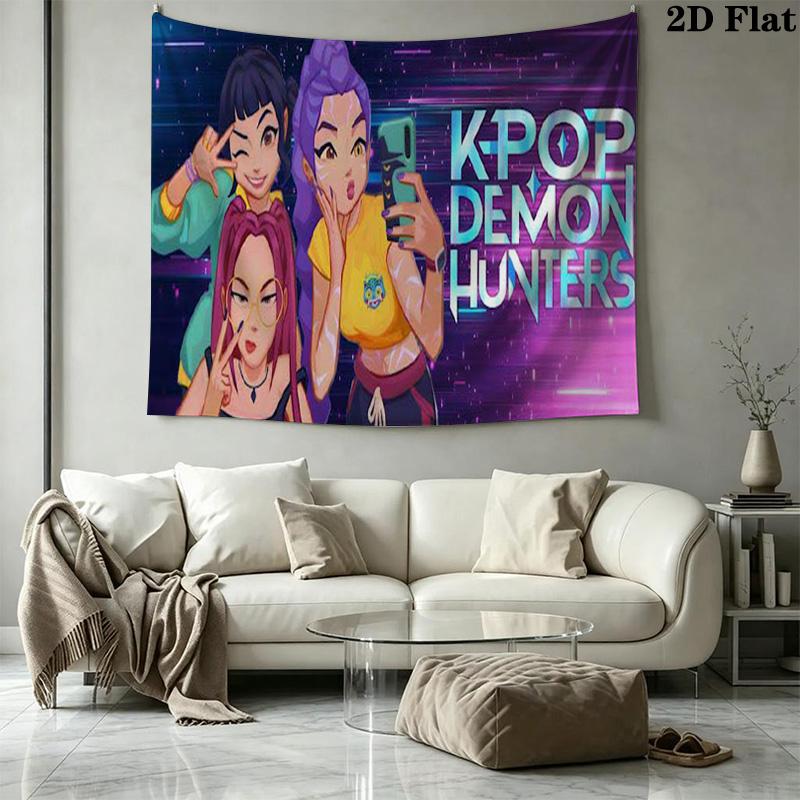 Demon Hunters Kpop Wall Tapestry Aesthetic Wall Hanging Printed Fabric Blanket Decorative Tapestries for Bedroom Living Room Home Decor
