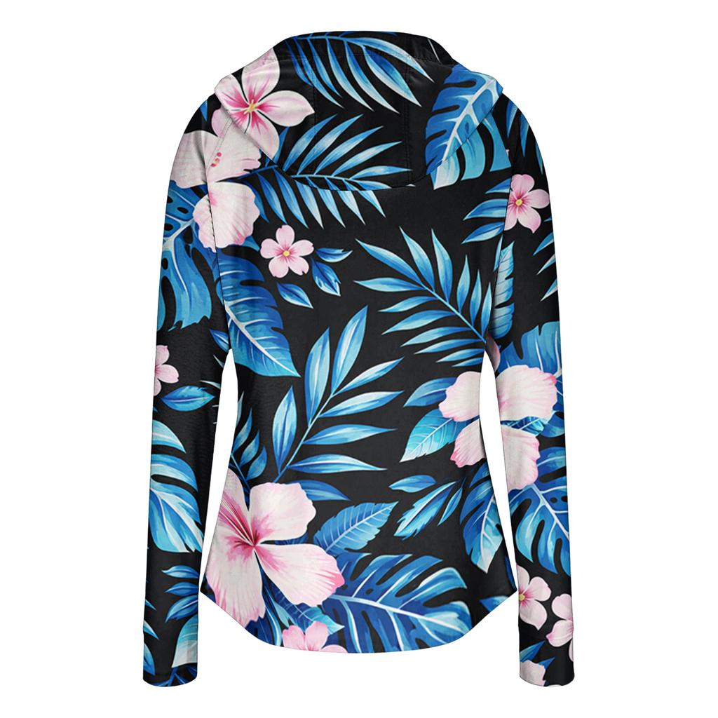 Women's Lightweight Zip-Up Hoodie with Hood and Pockets Hawaiian Print Long Sleeve Sun Protection Jacket for Outdoor Activities