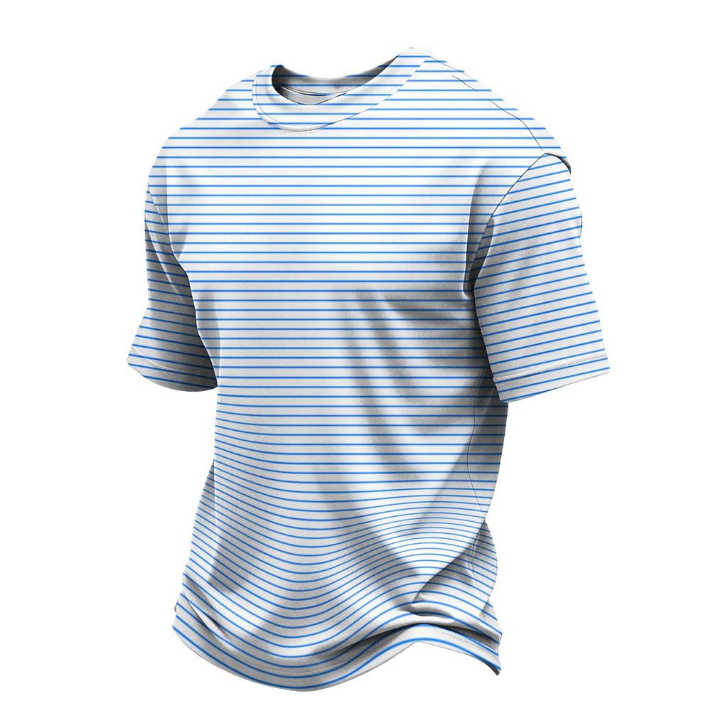 Men's Casual Quick-Dry Round Neck Short Sleeve Striped T-Shirt - Lightweight Mesh Breathable