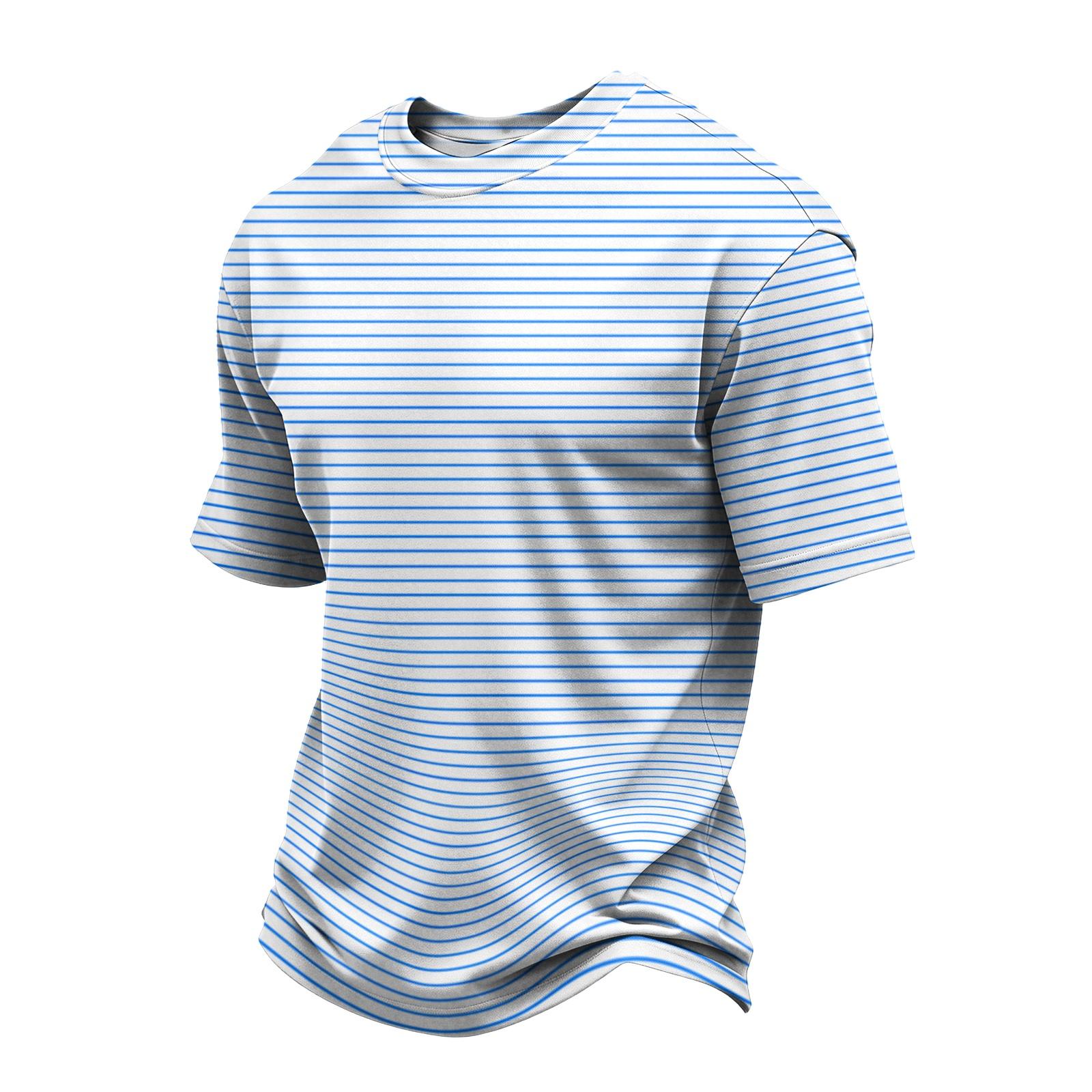 Men s Casual Quick-Dry Round Neck Short Sleeve Striped T-Shirt - Lightweight Mesh Breathable S