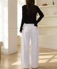 Jikeulib White Curved Cut-Line Wide Cotton Pants
