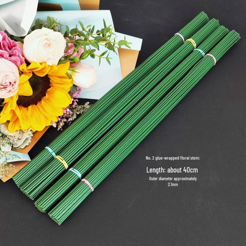 Handmade Green Floral Stem #2 with Glue-Wrapped Iron Wire for DIY Bouquets