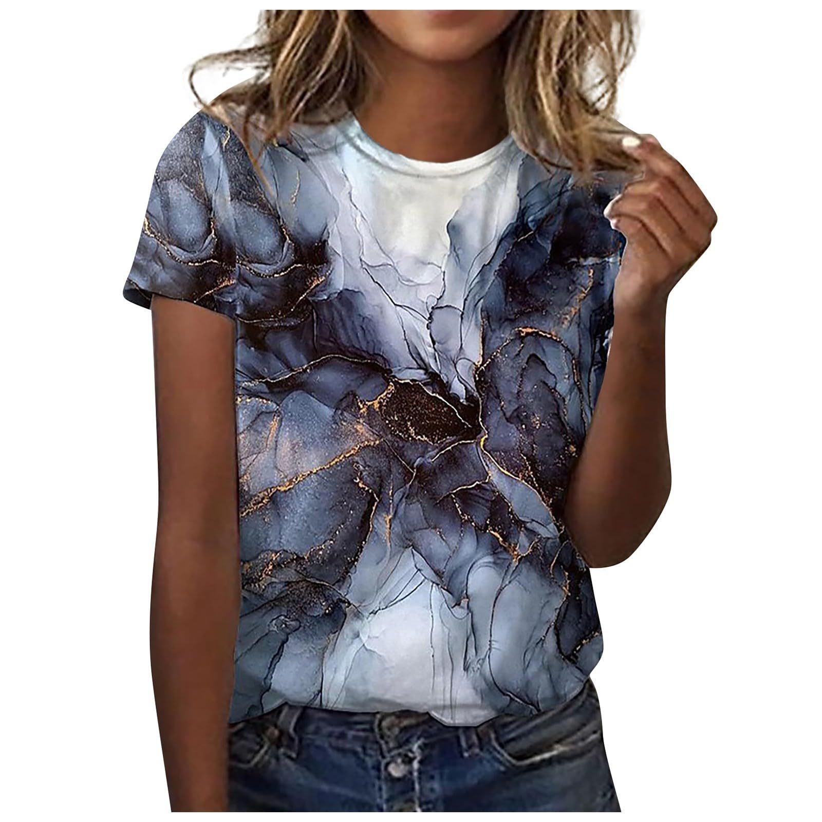 

Новые футболки с мраморным рисунком, градиентный 3D-принт, женская футболка с круглым вырезом и коротким рукавом, Y2k Harajuku, большие футболки, верхняя женская одежда 8XL