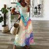 Women Plus Size V Neck Short Sleeve Colorful Swirl Printed Long Maxi Dress