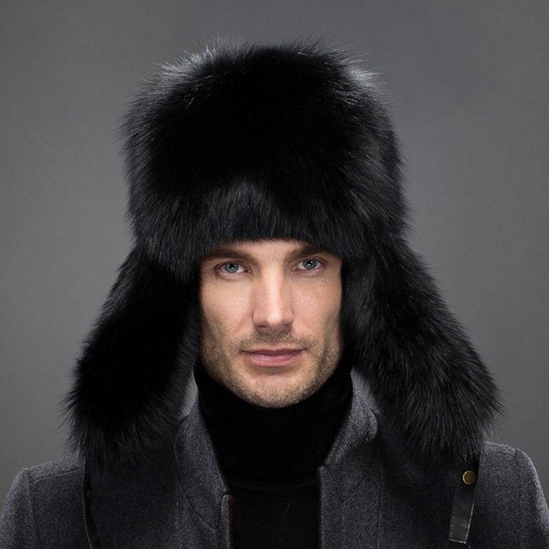

Шапка из меха лисы, цельный мех для мужчин, мех енота, защита ушей от солнца, теплая шапка из натурального меха для мужчин среднего возраста L（58-60cm）