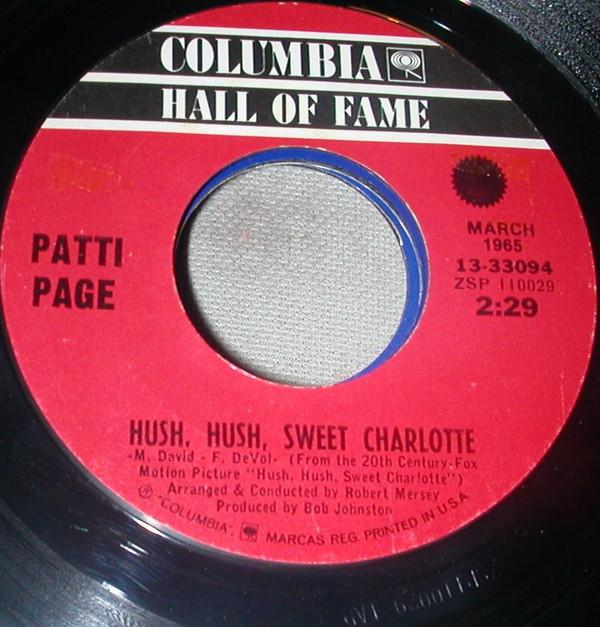 7inch Record PATTI PAGE  Hush Hush Sweet Charlotte 1333094 COLUMBIA 1966 US Pop Used