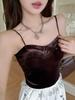 Women's Retro Velvet Bamboo Print Camisole with Chest Pads – Elegant Autumn/Winter Wear