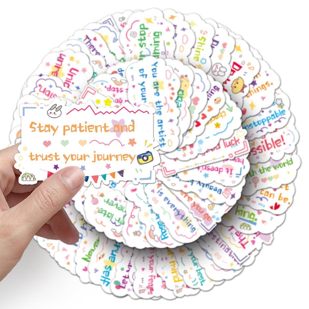 Motivational Cartoon Text Stickers - 100 Sheets for DIY Decor, Water Bottles, and Phones