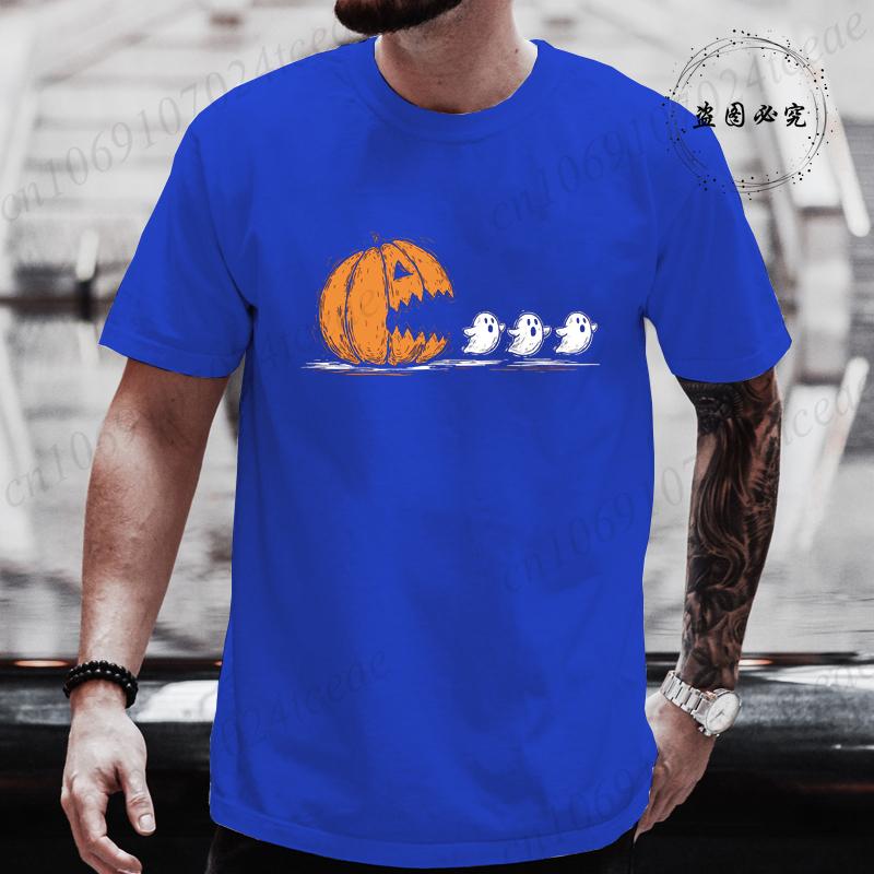 Summer Unisexs Tshirt Casual Funny Halloween Pumpkin Eat Ghost Print Unisex Tshirt Oneck Tops For Unisex Short Sleeve Male Tee Shirt