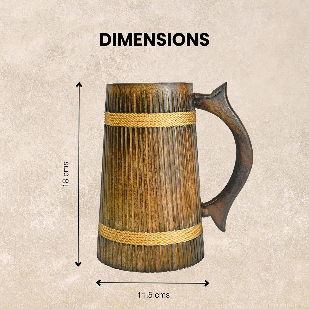 Wooden Beer Mug, Mango Wood with Sheesham Finish, Barrel Style, Lightweight & Durable, for Craft Beer, Home Bar, Café, Party, Gift