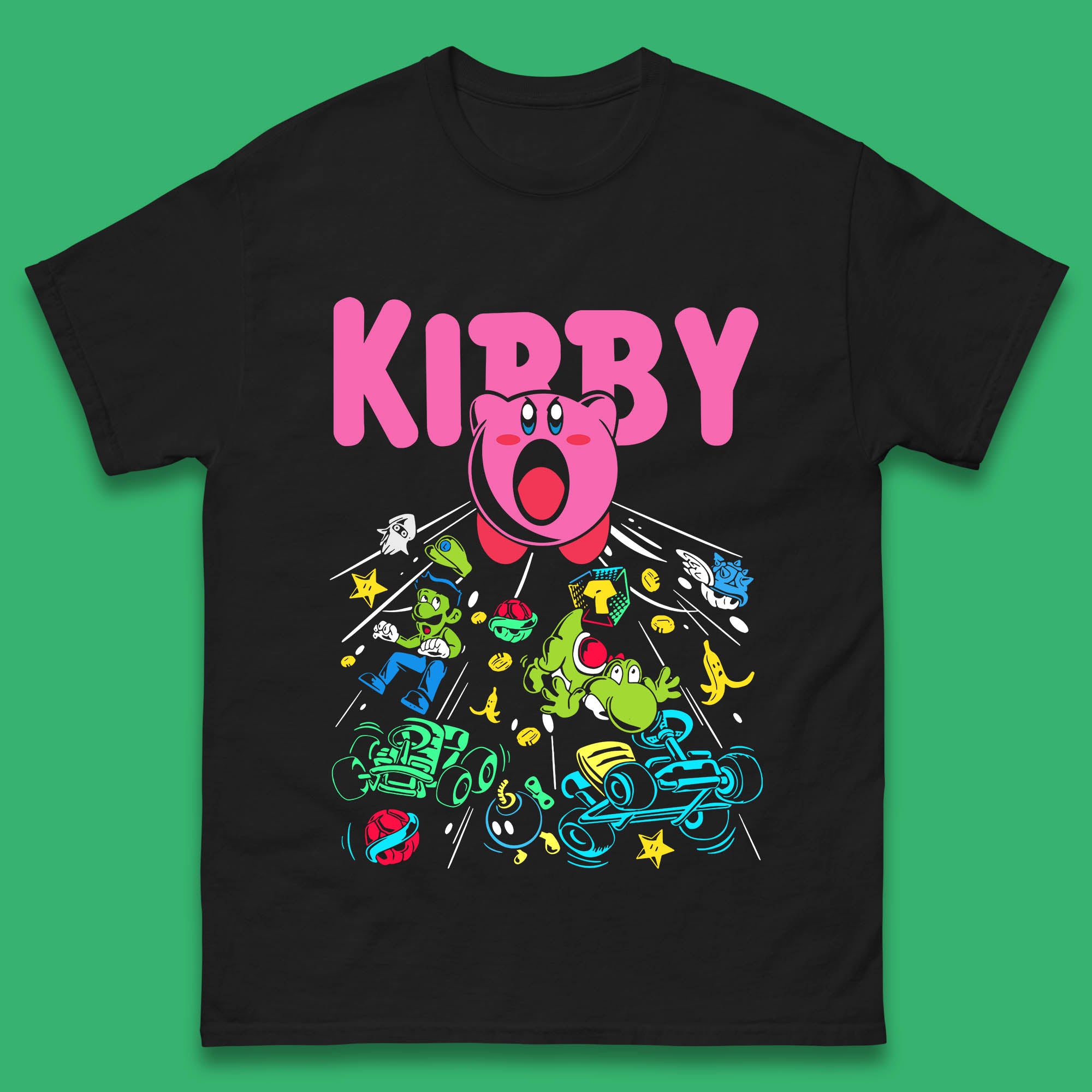 Kirby Consume Karting Mario Kart Ghost Band Heavy Metal Kirby Retro Gaming Mens Tee Top S