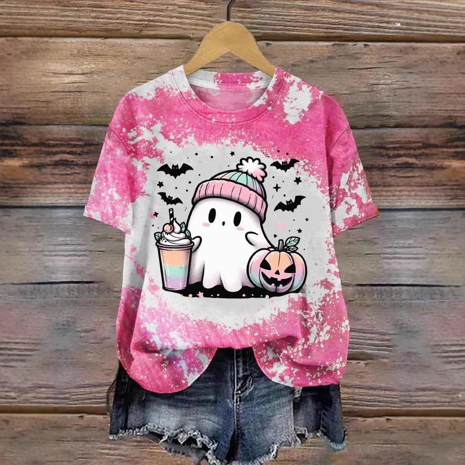 Foreign trade women's clothing new watercolor painting flower printing 3D digital printing Halloween ghost printing