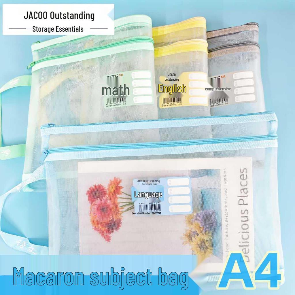 Double-Zipper Nylon Mesh Subject Bag for Student Test Paper Organization