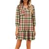 Women's fashionable and elegant long-sleeved V-neck pocket plaid print dress