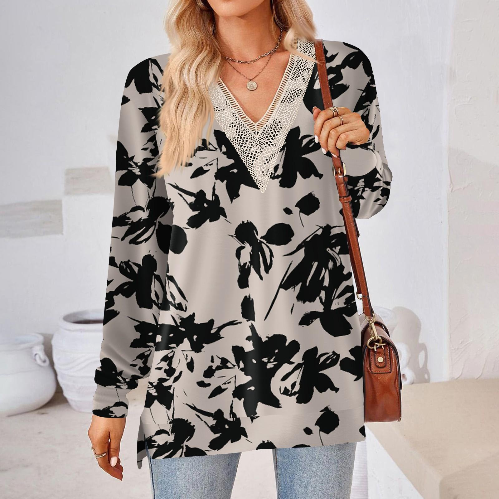 

Женские топы Свободные свободные футболки с длинными рукавами контрастного цвета и разрезом Женские топы XXL бежевый