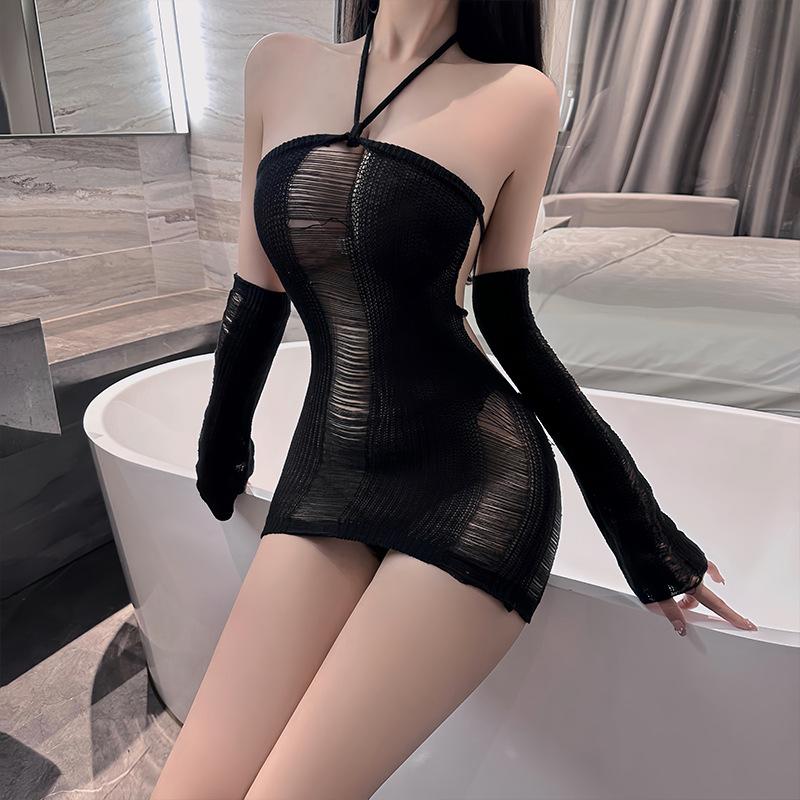 backless large-size sweater, sexy lingerie, women's passion suit, uniform temptation, flirting, no-take nightclub suit hanging neck