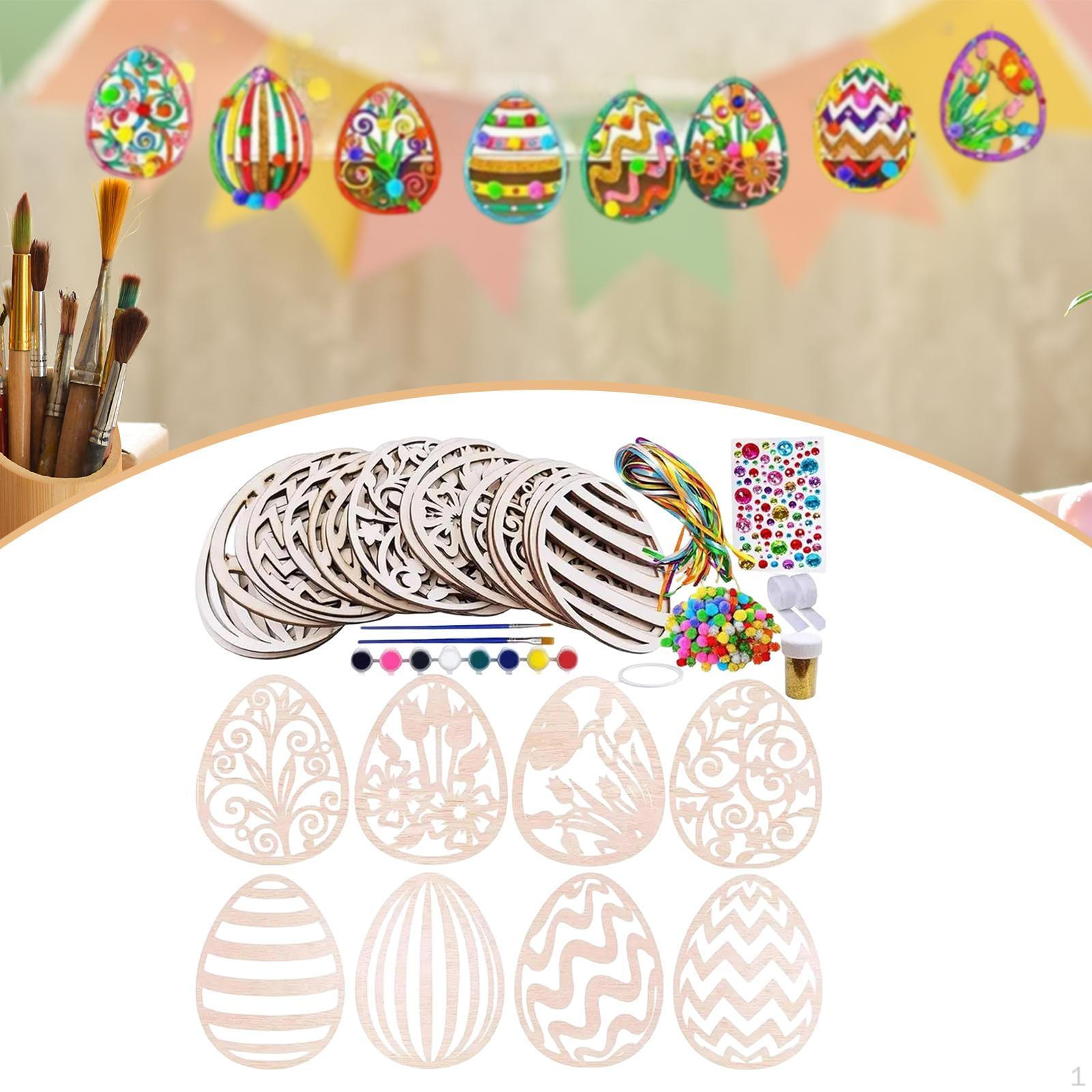 

24x Easter Wooden Egg Cutouts Craft Kit for Kids to Paint with Hole & Strings Unfinished Wood Tags