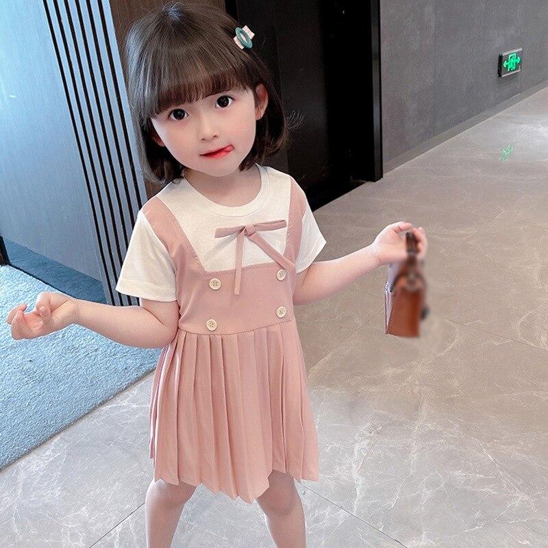 Girls Cute Dress Summer Children's Fake Two-piece Pleated Skirt Princess Dress Long Skirt