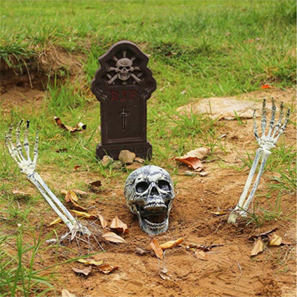Halloween Glowing Skeleton Head Hands Arms Stakes Luminous Outdoor Decor for Lawn Garden Yard