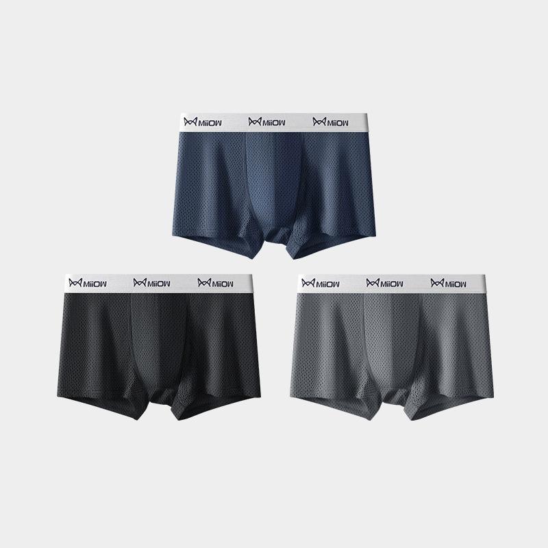 3pcs Ice Silk Underwear Men's Thin Honeycomb Mesh Breathable Men's Underwear Shorts Summer Men's Mid Waist Boxer Brief