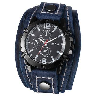 Relógio Rock Punk Pulseira Couro Analógico À Prova D'Água Couro Genuíno Cinto Largo Elegante Relógio Quartzo Acessório de Moda Aniversário Aniversário Dia de Natal