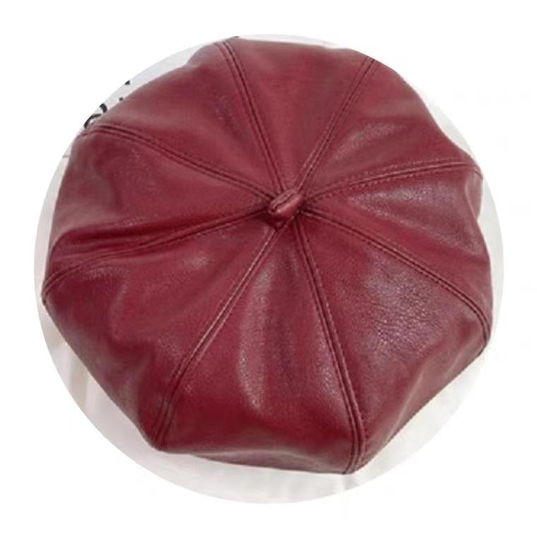 Autumn and Winter Color Painter Hat British Retro Pu Beret Korean Octagonal Hat Trend