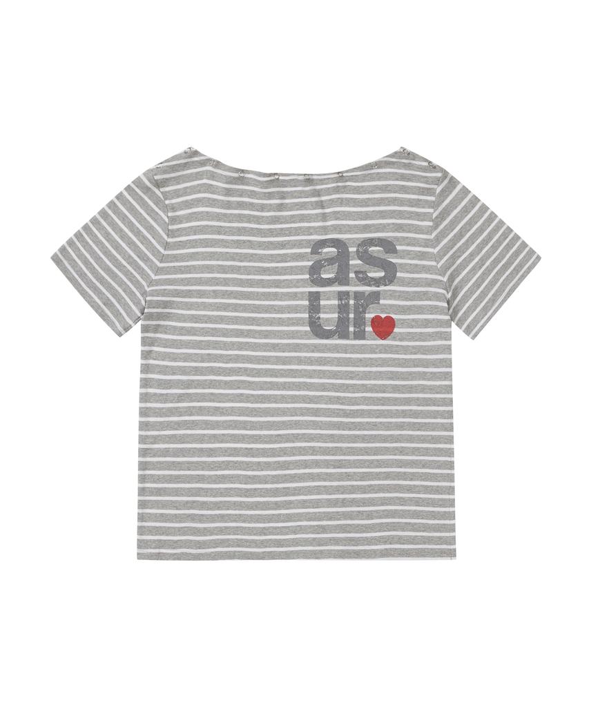 Aejeuyua Striped Off-Shoulder T-Shirt Gray